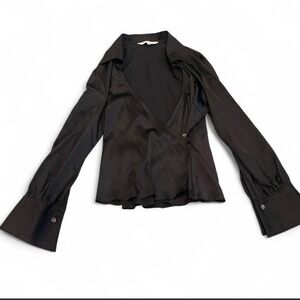 Trina Turk Black Satin Wrap Blouse Jacket